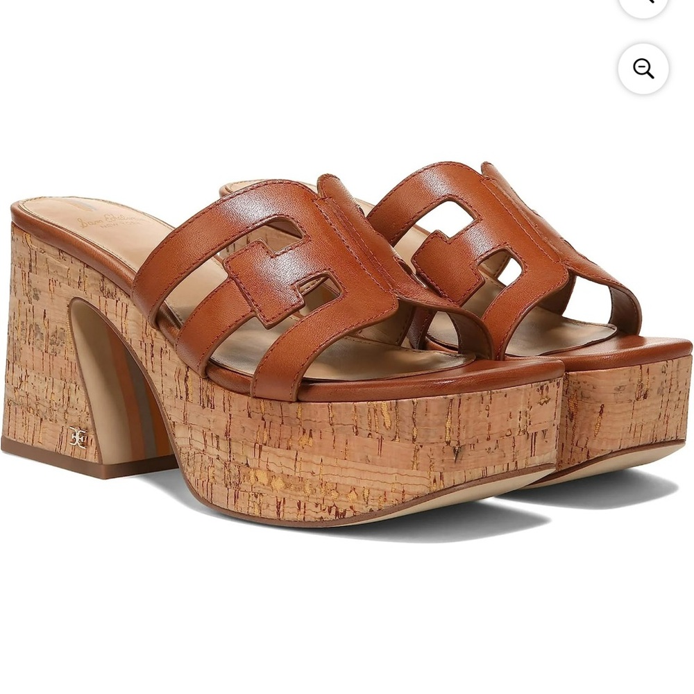 Sam Edelman Sandals Women’s Sz 9 Dev Cork Platform Saddle Leather Square Toe